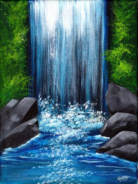 畫瀑布|(40)瀑布/用菜瓜布畫瀑布/waterfall/EasyAcrylicPaintingFor。